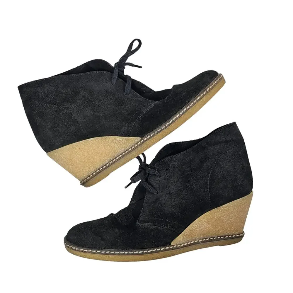 J. Crew MacAlister Wedge Boots Black Suede with Crepe Sole Size 7